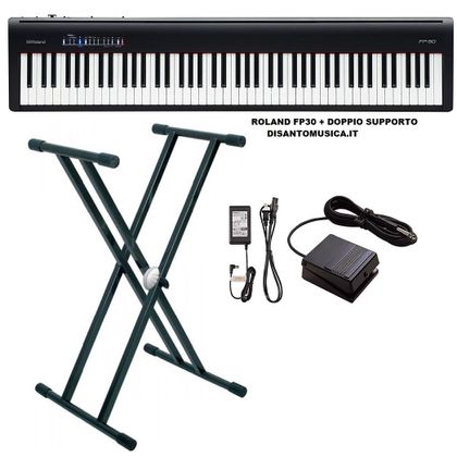 Roland FP30 BK Black + Supporto X Pianoforte digitale 88 tasti pesati + copritastiera omaggio