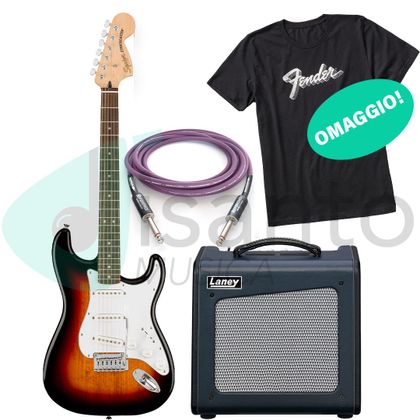 Squier Bundle Affinity Stratocaster LRL 3 Toni Sunburst + Ampli Valvolare Laney Cub Super 10 + Reference Dammiuncavo 3,25 mt + Maglietta OMAGGIO