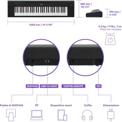 Yamaha NP15 Piaggero White Pianoforte Digitale 61 tasti Bianco