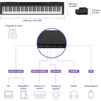 Yamaha “P145” Pianoforte Digitale 88 Tasti Pesati e Borsa con ruote Yamaha