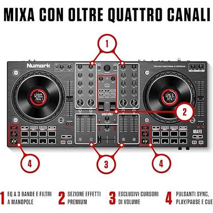 NUMARK NS4FX Controller Serato 4 Canali per DJ