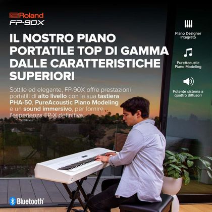 Roland FP90X White Pianoforte digitale 88 tasti bianco con stand e pedaliera