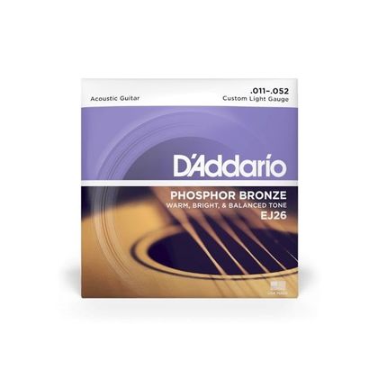 D&rsquo;Addario EJ26 Muta di corde per chitarra acustica Phosphor Bronze, Custom Light, 11-52