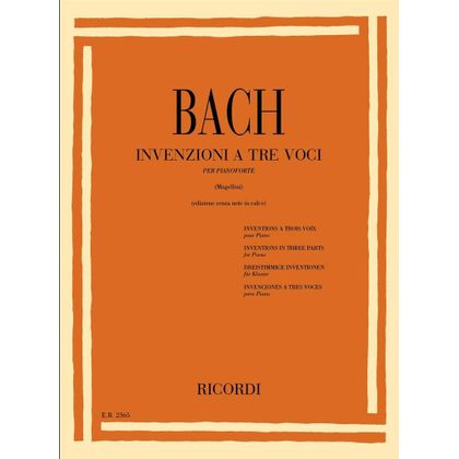 Bach - Invenzioni A 3 Voci - Edizione Senza Note In Calce - Per Pianoforte