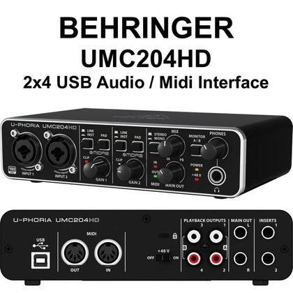 BEHRINGER UMC204HD interfaccia audio Midi Usb e Phantom