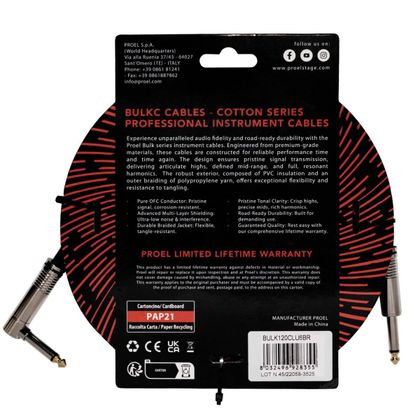 PROEL BULK120CLU6BR Cavo per strumenti 6mt Nero e Rosso