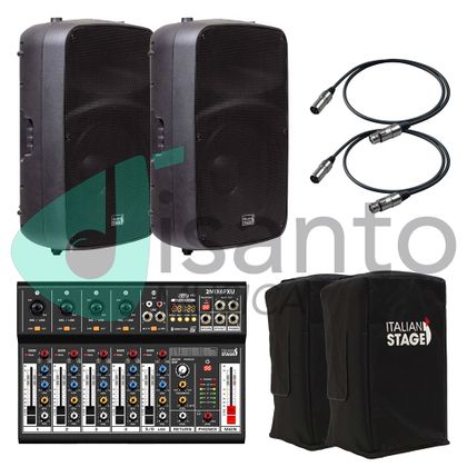 Italian Stage Impianto Audio 400W casse attive SPX12A + Mixer 2MIX6FXU + cover + cavi omaggio