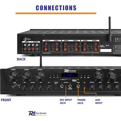 POWER DYNAMICS PV260BT 6CH Amplificatore 6x100W BT + 2 Diffusori Passivi