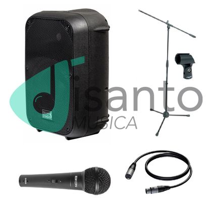Bundle Cassa attiva SPX08AUB 300W con USB e Bluetooth + Microfono + Asta microfonica
