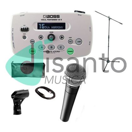 BOSS VE-5 White Vocal Performer 6 Effetti integrati Bundle con SM58 + cavo + asta