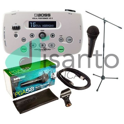 BOSS VE-5 White Vocal Performer 6 Effetti integrati Bundle con Microfono Shure PGA58