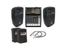 Italian Stage Impianto Audio 600W casse attive P108A + Mixer 2MIX4XU + cover + cavi omaggio