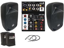 Italian Stage Impianto Audio 600W casse attive P108A + Mixer 2MIX3UB + cover + cavi omaggio