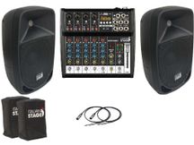 Italian Stage Impianto Audio 600W casse attive P108A + Mixer 2MIX6XU + cover + cavi omaggio