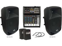 Italian Stage Impianto Audio 800W casse attive P112A + Mixer 2MIX4XU + cover + cavi omaggio