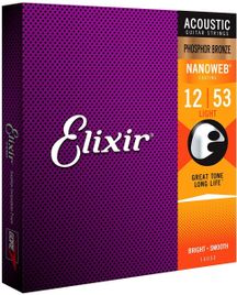 Elixir 16052 Nanoweb Phosphor Bronze Muta di corde per chitarra acustica Light 012-053