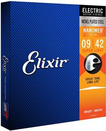 Elixir 12002 Nanoweb Nickel Plated Steel Muta di corde per chitarra elettrica Super Light 009-042