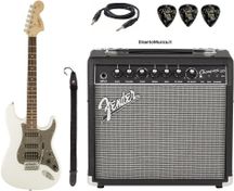 Fender Pack Affinity Stratocaster HSS LRL Olympic White Bundle Chitarra elettrica bianca + Amplfificatore + tracolla + plettri omaggio