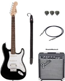 FENDER Bullet Stratocaster HT Hard Tail HSS black Bundle Chitarra elettrica nera + amplificatore 10W + Tracolla + cavo + plettri omaggio
