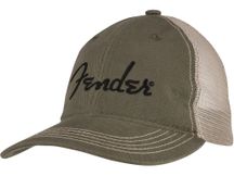 Fender Embroidered Logo Soft Mesh Snap Back Hat Olive/Khaki Cappello verde