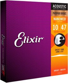 Elixir 16002 Nanoweb Phosphor Bronze Muta di corde per chitarra acustica Extra Light 010-047