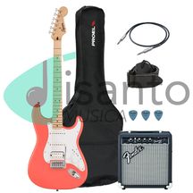 FENDER Sonic Stratocaster Tahitian Coral Bundle Chitarra elettrica + amplificatore + Cavo + Tracolla + plettri omaggio