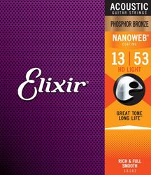 Elixir 16182 Nanoweb Phosphor Bronze Muta di corde per chitarra acustica HD Light 013-053
