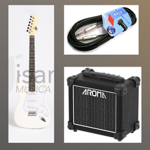 Dam E150WH Chitarra elettrica White + Amplificatore 10W + Cavo