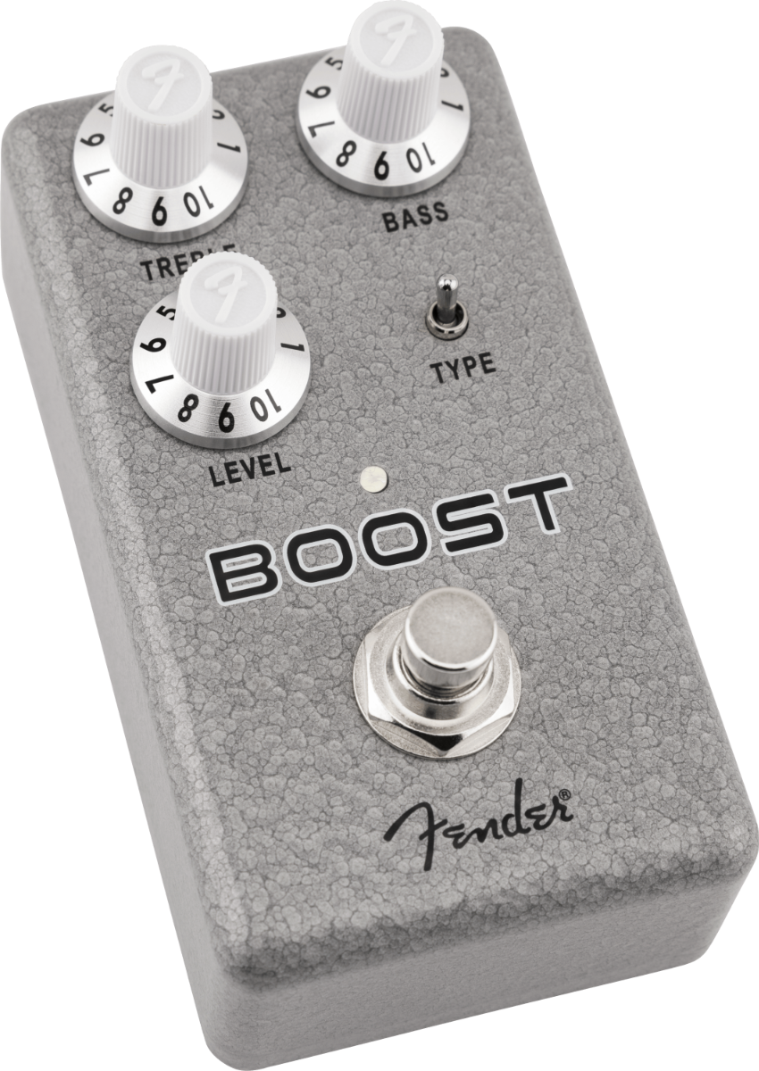 Hammertone® Boost, pedale grigio in alluminio, con controlli per treble e bass per personalizzare il suono