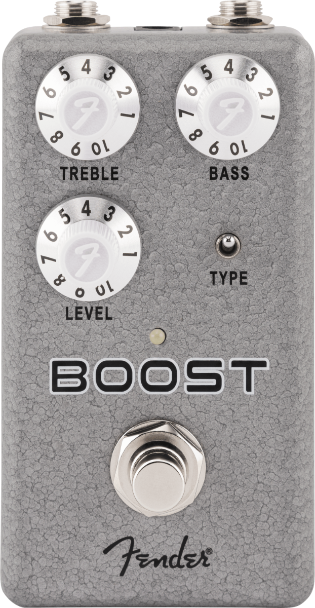 Pedale Hammertone® Boost grigio con accenti bianchi, offre due circuiti di boost in un'unica custodia in alluminio