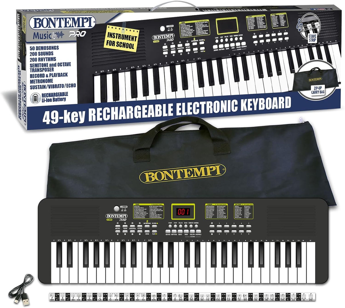 BONTEMPI 15 4987 PRO Tastiera 49 Tasti Ricaricabile + Bag