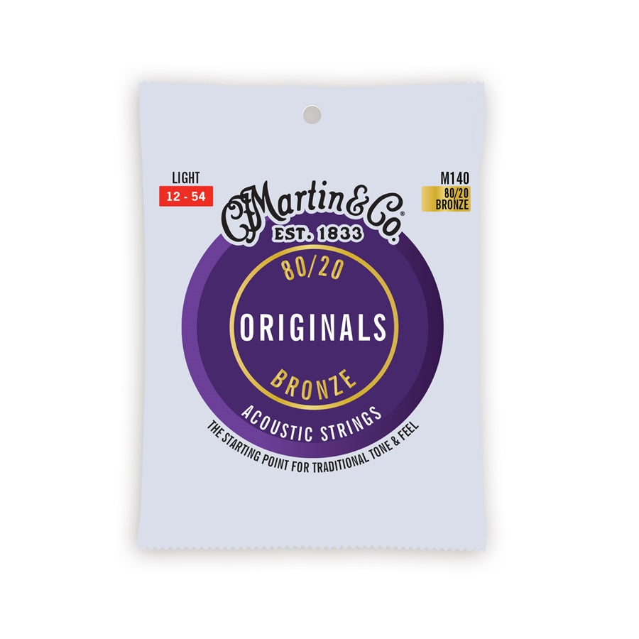 Martin M140 Originals 80/20 Brzone Muta di corde per chitarra acustica Light 012-054