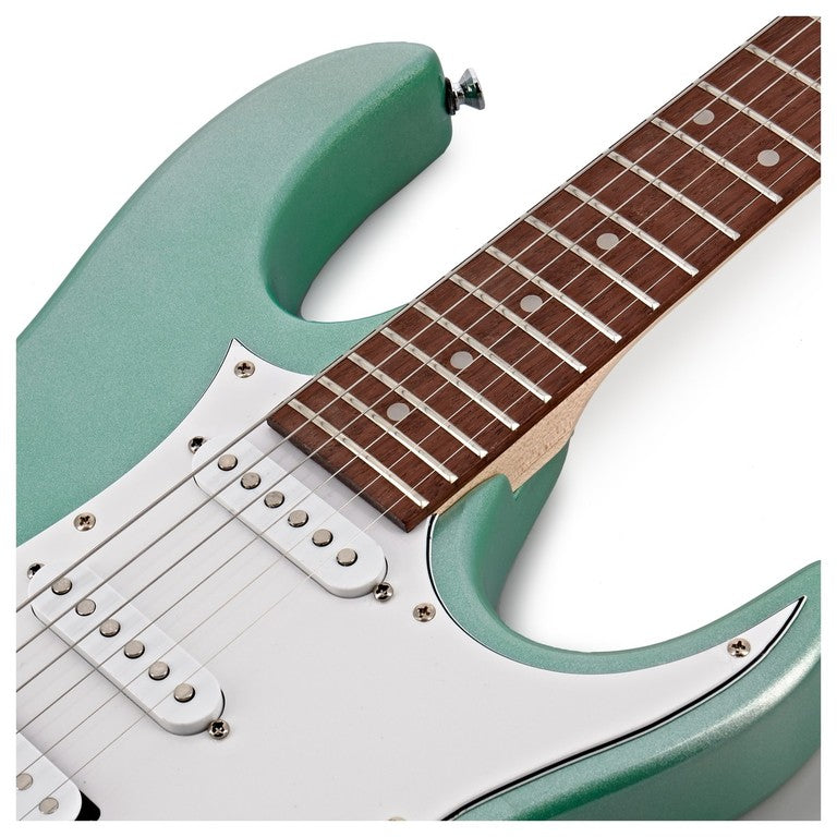 Chitarra elettrica Ibanez GIO GRX40 in verde metallico, dotata di manico in acero e pickup Infinity, per un suono eccezionale