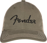 Fender Embroidered Logo Soft Mesh Snap Back Hat Olive/Khaki Cappello verde