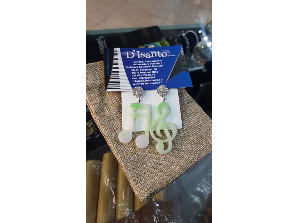 Orecchini a forma di semicroma e chiave di violino sfumati color verde