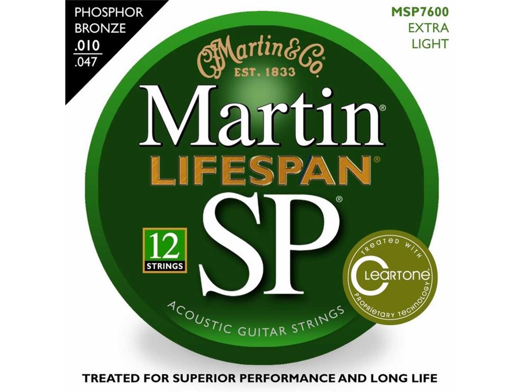Martin MSP7600 LifeSpan SP Phosphor Bronze Muta di corde per chitarra acustica 12 corde Extra Light 010-047