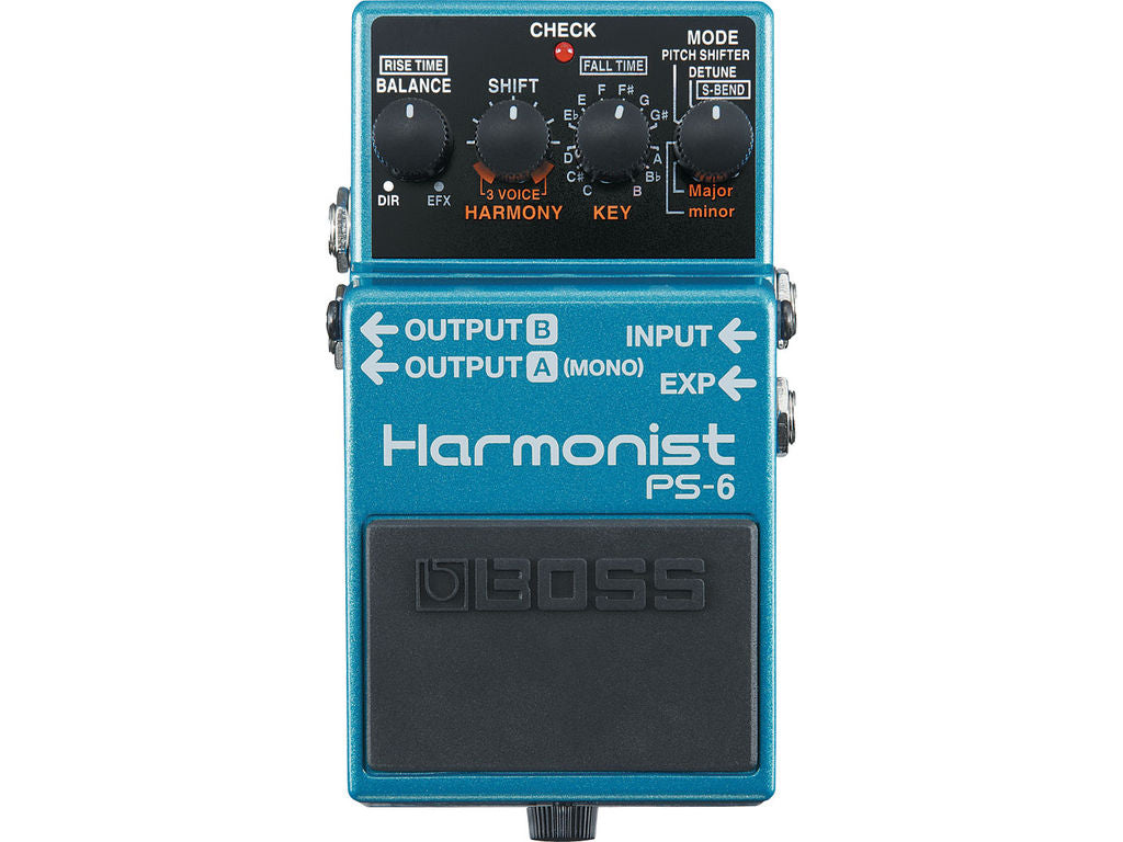 Pedale EFFETTO PITCH SHIFTER BOSS PS-6 con quattro modalità: Harmony, Pitch Shifter, Detune e Super Bend per armonizzazioni