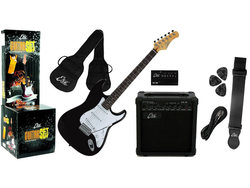 EKO - EG11 PACK BLACK Chitarra elettrica nera con amplificatore e accessori