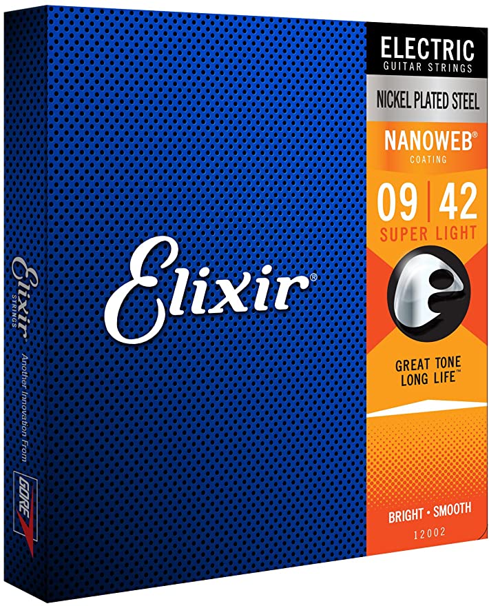Elixir 12002 Nanoweb Nickel Plated Steel Muta di corde per chitarra elettrica Super Light 009-042