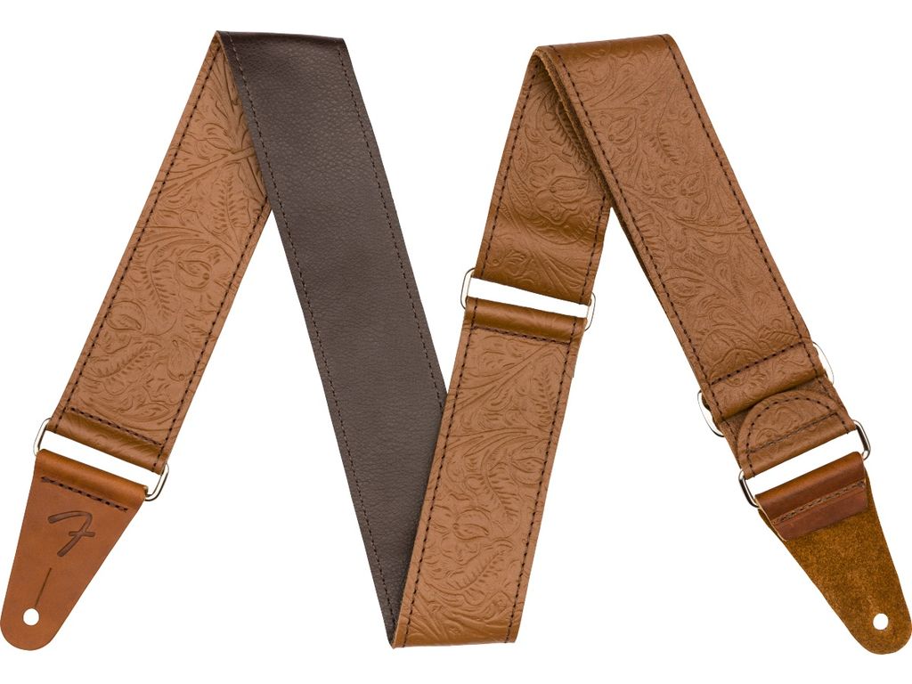 Fender Tooled Leather Strap Brown Tracolla per chitarra