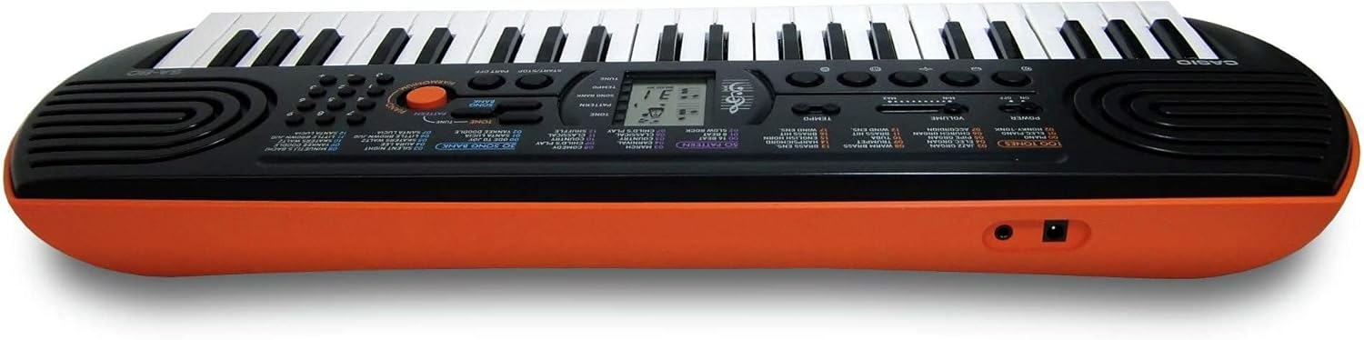 Tastiera Casio SA-80 e SA-81, 44 tasti, polifonia a 8 voci, display LCD, manopola per cambio suono, colori vivaci
