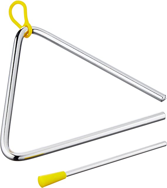 Triangolo Gewa CLUB SALSA 5", realizzato in acciaio cromato, con gancio e battente, tono cristallino, blister espositivo