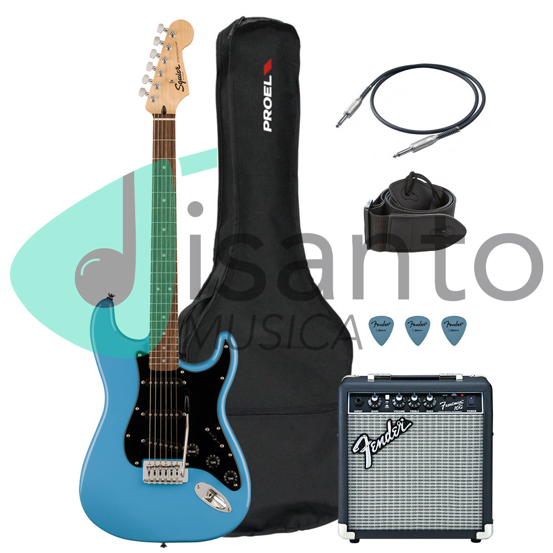FENDER Sonic Stratocaster California Blue Bundle Chitarra elettrica + amplificatore + Cavo + Tracolla + plettri omaggio