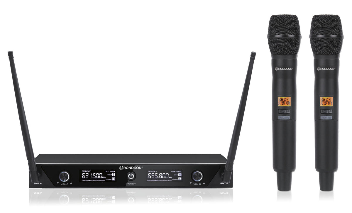 Rondson BE-1020/2Mic-1 (664.1/687.1MHz) Sistema Wireless Doppio Radiomicrofono
