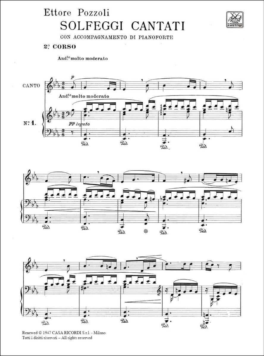POZZOLI solfeggi cantati con accompagnamento di pianoforte 2 corso.