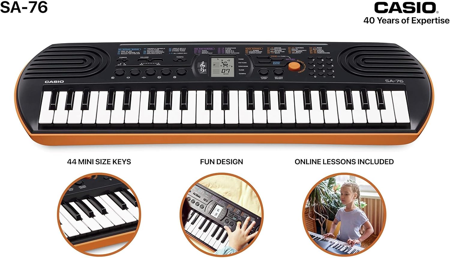 Casio SA-80 e SA-81: tastiere scolastiche con 44 tasti, 100 suoni, 50 accompagnamenti, design colorato per bambini