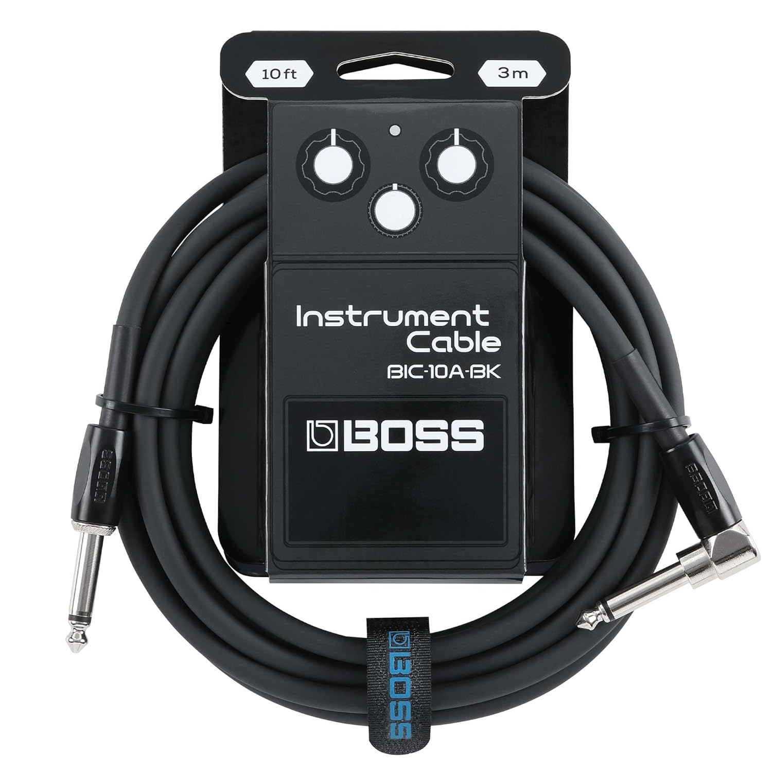 Cavo jack angolato BOSS da 3 metri, colore nero, per chitarra e basso, con connettori di alta qualità e design accattivante