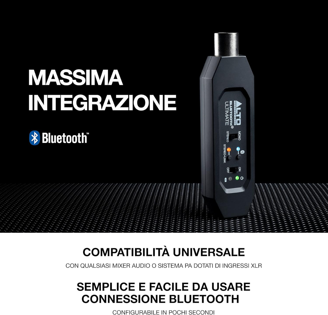 Ricevitore Bluetooth stereo con 2 uscite XLR, compatibile con PC, tablet e smartphone, autonomia di 6 ore, ricarica rapida massima integrazione con mixer compatibilità universale