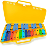 Metallofono AG25N3 cromatico Angel con 25 piastre colorate, valigetta gialla e bacchette, progettato per la sicurezza dei bambini