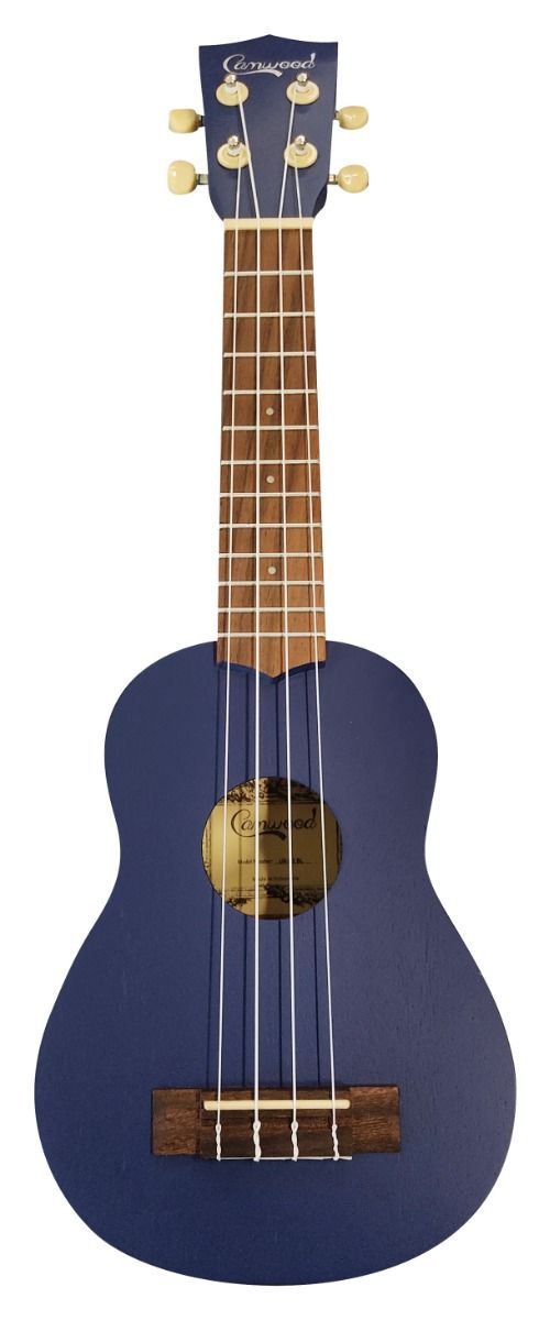 Ukulele soprano Camwood UK-21 blu, strumento compatto in legno, ideale per principianti, con suono caldo e finitura artigianale